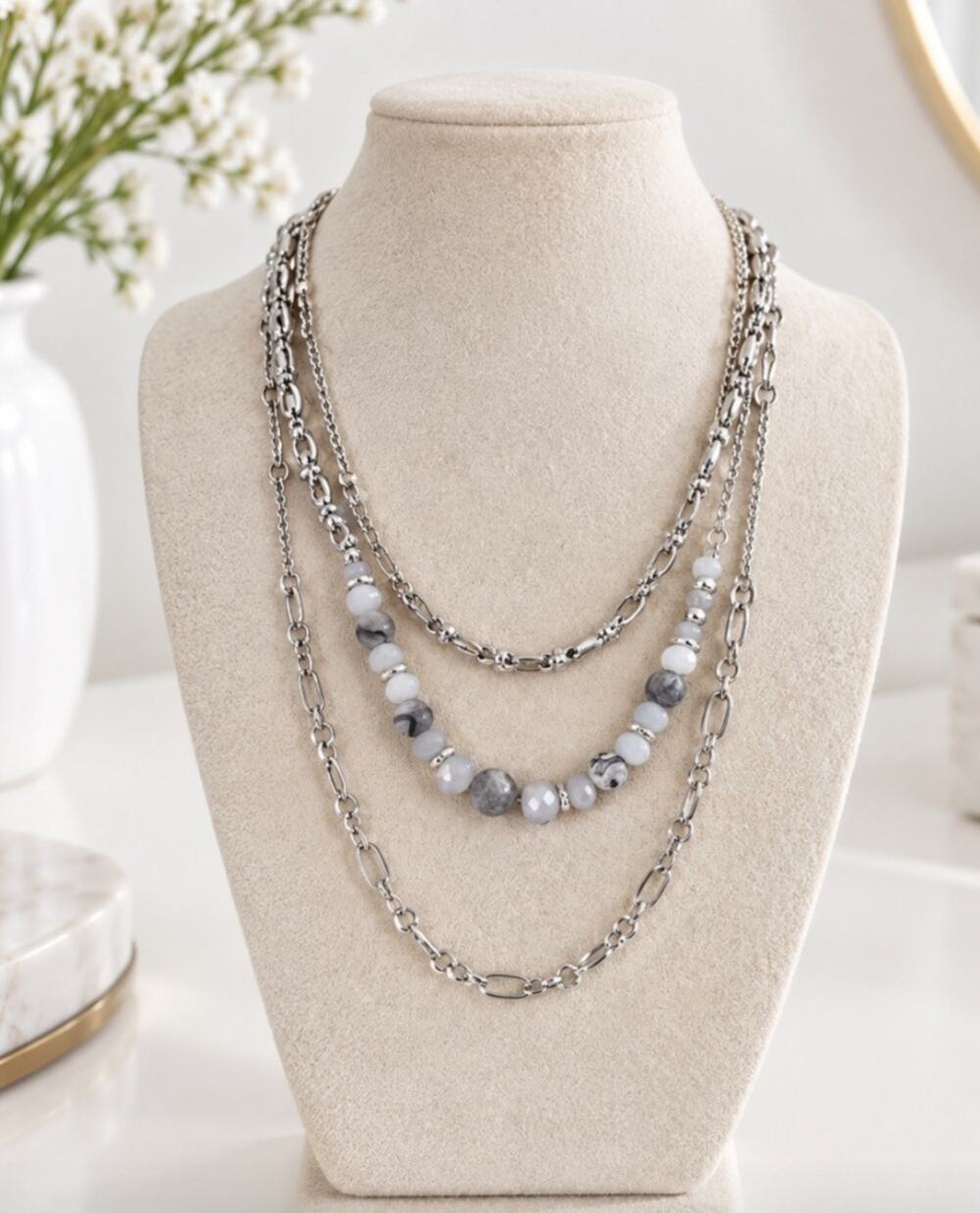 Pomina Silver Semi Precious Necklace Trio New